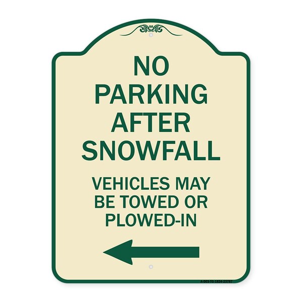 Signmission No Parking After Snowfall Vehicles May Be Towed or Plowed-In with Left Arrow, A-DES-TG-1824-23787 A-DES-TG-1824-23787 - main